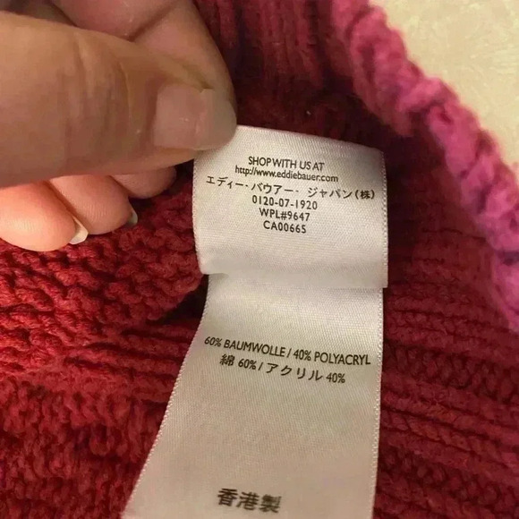 Vintage Eddie Bauer Womens Sweater Cable Knit‎ Red Fisherman Cowl V Neck Sz PS - Picture 8 of 11